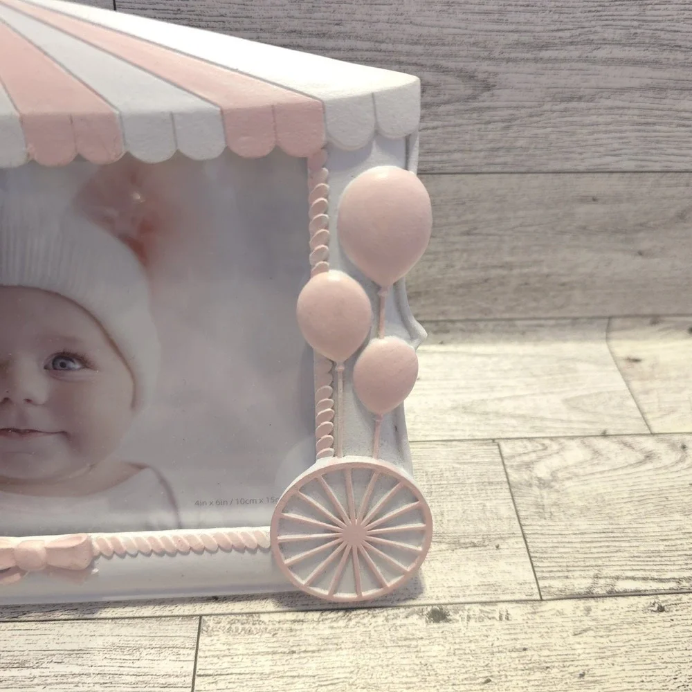 Issac Jacobs Baby Picture Frame 4x6 Pink  Tabletop Desk Baloons Circus Bow Stars